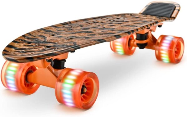 Standard Skateboard Mini  - 6'' PP Deck Complete Double Kick Skate Board w/ 3.25" Aluminum Alloy Truck, PU Wheels w/LED Light - for Kids, Teens, Adults