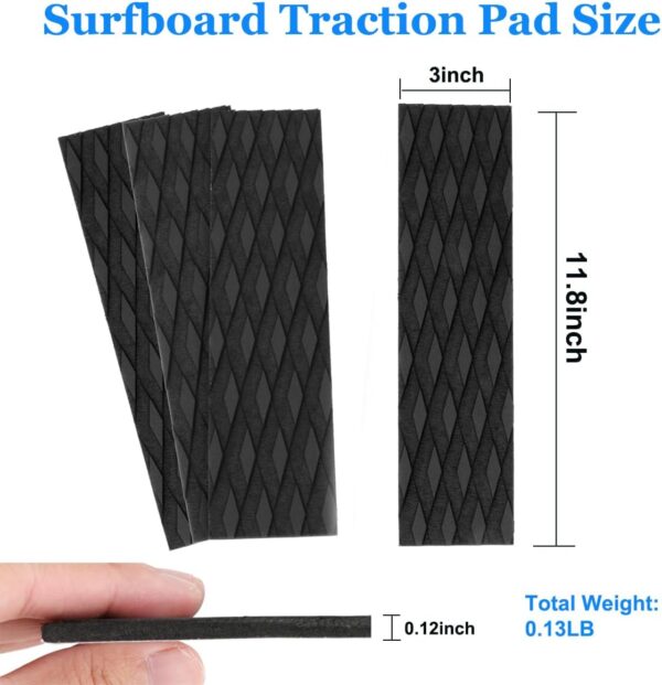 4 Piece EVA Surfboard Deck Traction Pads Non-Slip Front Traction Pad Grip Mat for Surfing,Surf Boards,  Skimboards, Funboard, Fish Board, Black - Image 2