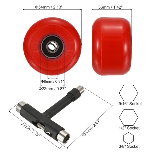 54mm Skateboard Wheel and Bearings Set , 4 Pack Street Wheels for Skateboards  Wheel Replacement 85A, Red - Image 2