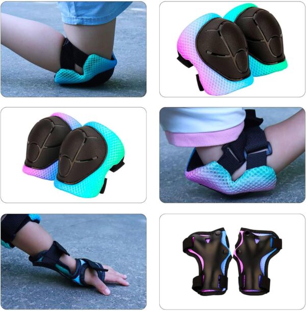 Color Gradient Adjustable Kids' Helmet with Knee & Elbow Pads Set | Multi-Sport Safety Gear for Boys & Girls Ages 5-14 | Skateboarding, Scooters, Roller & Inline Skating, Longboarding - Image 2