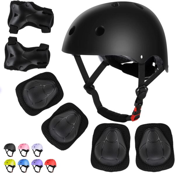 Kids Bike Helmet Set Skateboard Knee Pads, Helmet Pad Set Protective Gear Set Adjustable for Girls Kids 3-10 Helmet Elbow Pads Wrist Guards for Sport Cycling Bike Roller Skating Scooter
