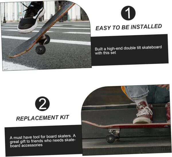 Skateboard Accessory Set Complete Bridge Kit Wheels Aluminum Bracket and Bearings Black - Image 2