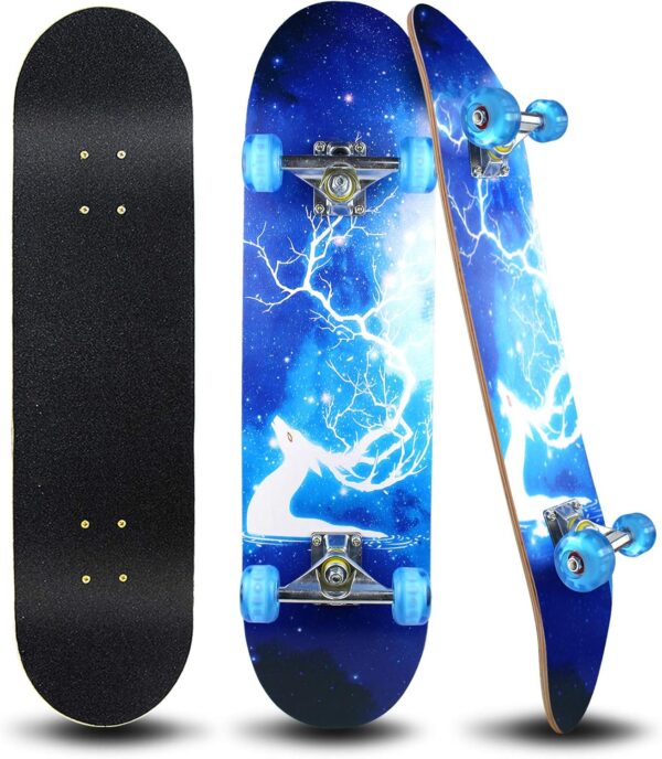 Complete Skateboards- Standard Skateboards for Beginners Kids Boys Girls Teenager- 31''x 8''Canadian Maple  Pro Skate Board, Skateboards