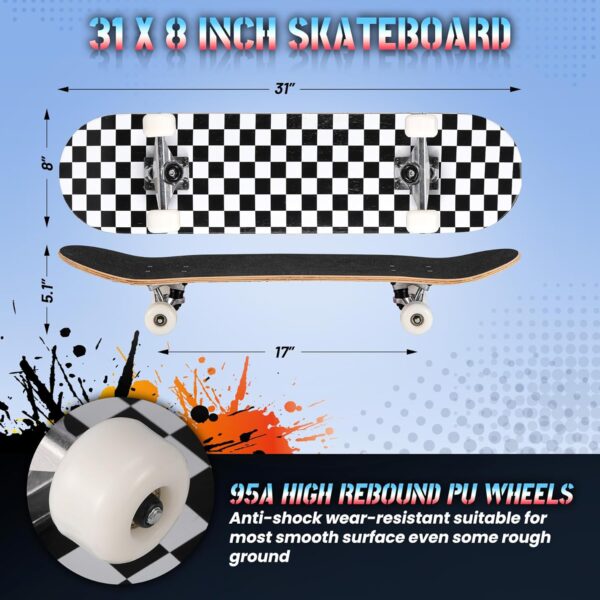 Pro Complete Skateboards for Beginners Girls Boys Kids Youths Teens Adults 31"x8" Skate Boards 7 Layers Canadian Maple Double Kick Deck Concave Longboard - Image 2